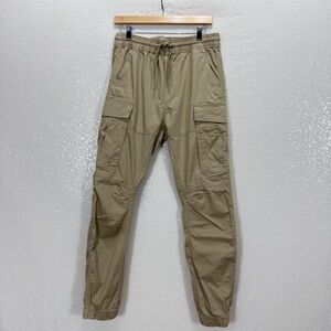 H&M Men’s Slim Fit Cargo Jogger Pants Small Khaki Elastic Waist Utility Tapered